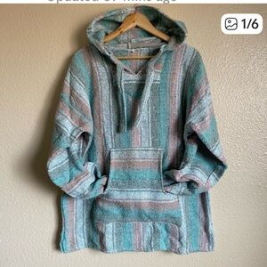 Mexican Woven multicolor sweater Gray blue  Pink White